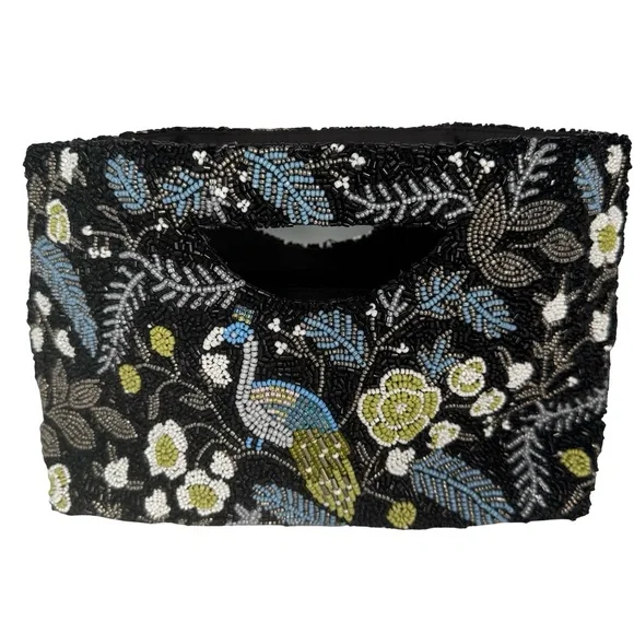 TIANA NEW YORK Beaded Clutch Bag Black with Colorful Bird and Floral Design - Picture 12 of 12